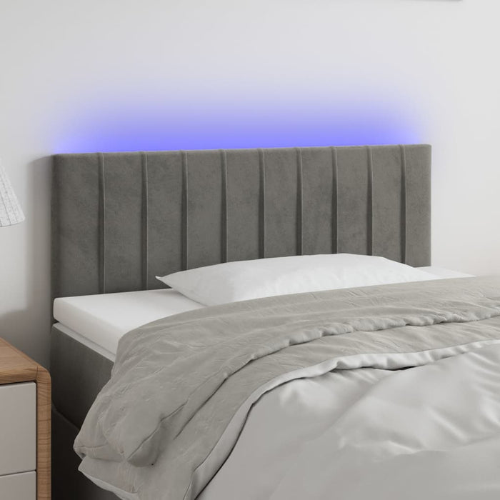 Tăblie de pat cu LED, gri deschis, 90x5x78/88 cm, catifea - WALTI WALTI