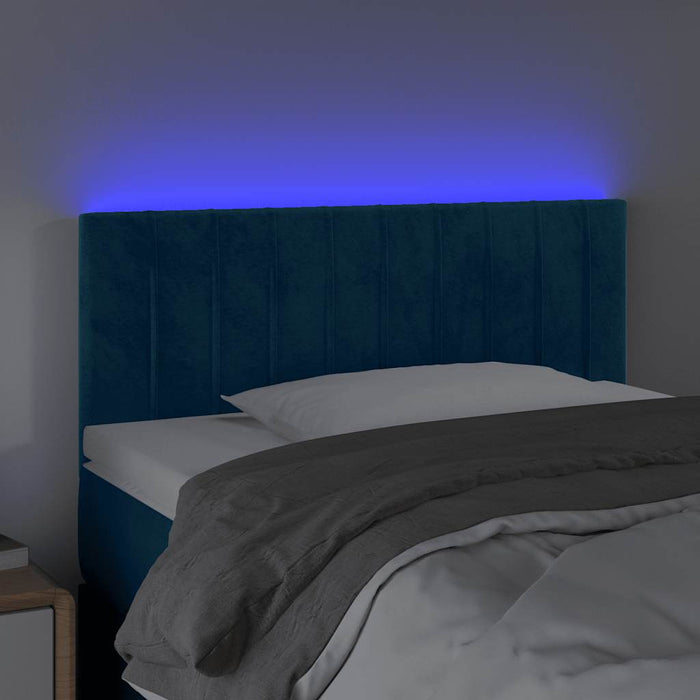Tăblie de pat cu LED, albastru închis, 90x5x78/88 cm, catifea WALTI