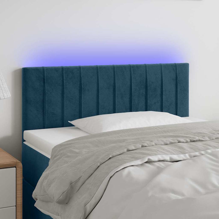 Tăblie de pat cu LED, albastru închis, 90x5x78/88 cm, catifea WALTI