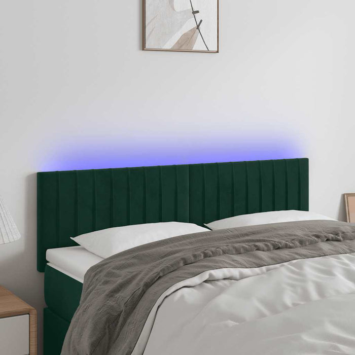 Tăblie de pat cu LED, verde închis, 144x5x78/88 cm, catifea - WALTI WALTI