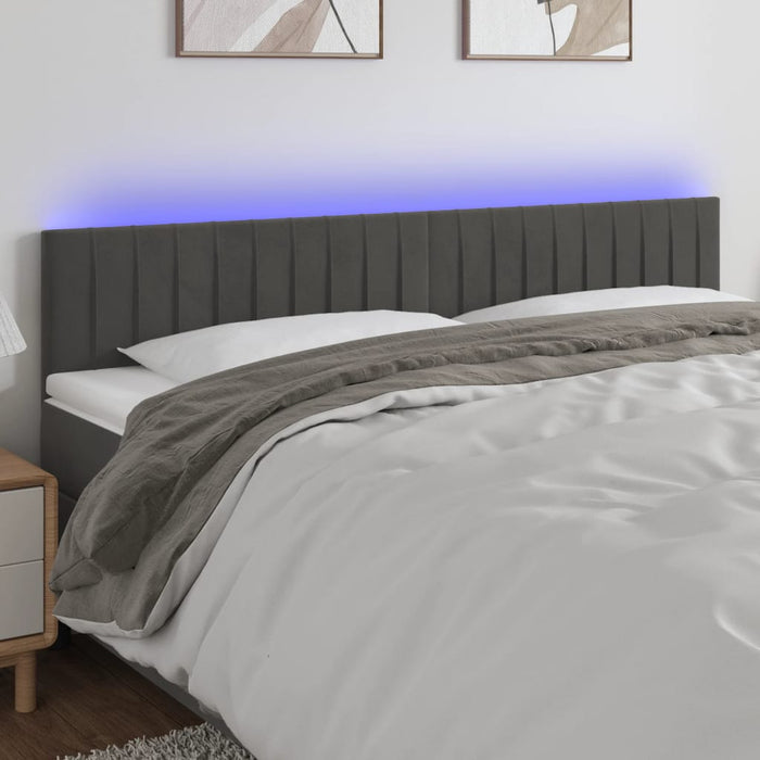 Tăblie de pat cu LED, gri închis, 180x5x78/88 cm, catifea - WALTI WALTI