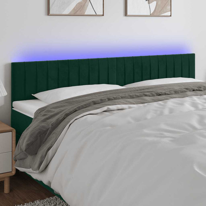 Tăblie de pat cu LED, verde închis, 200x5x78/88 cm, catifea - WALTI WALTI