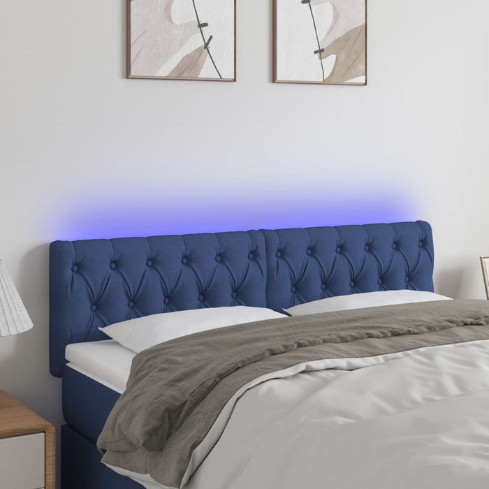 Tăblie de pat cu LED, albastru, 144x7x78/88 cm, textil - WALTI WALTI
