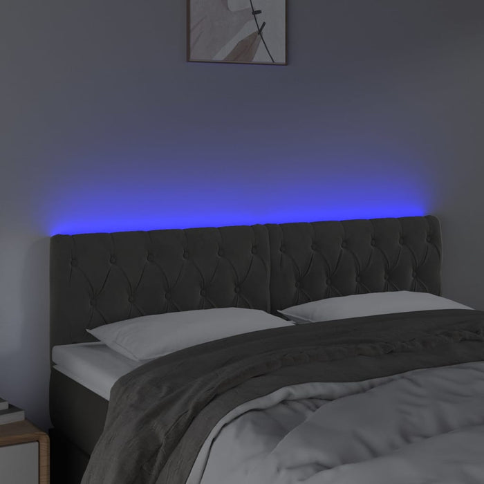 Tăblie de pat cu LED, gri închis, 144x7x78/88 cm, catifea - WALTI WALTI