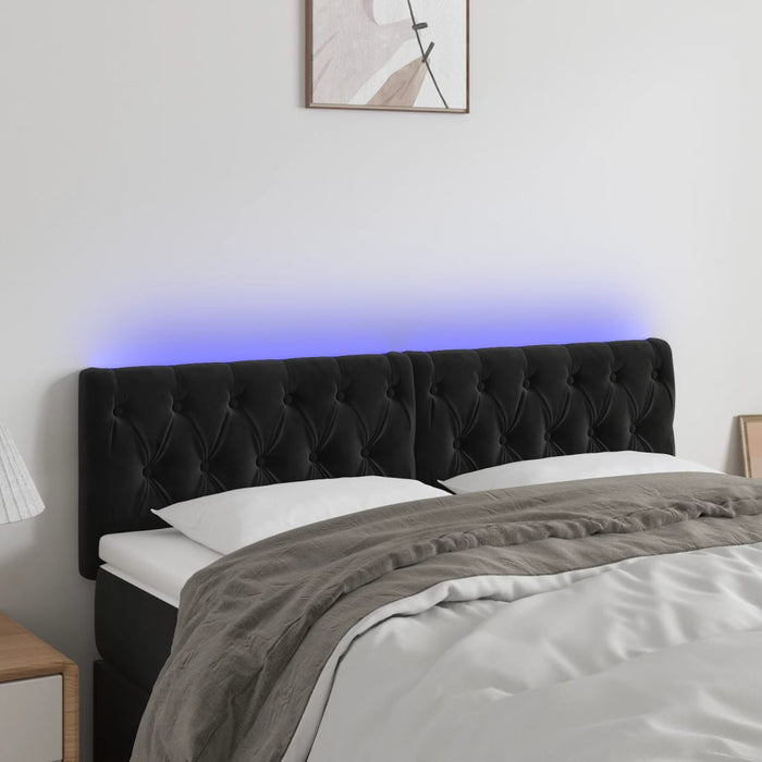 Tăblie de pat cu LED, negru, 144x7x78/88 cm, catifea - WALTI WALTI