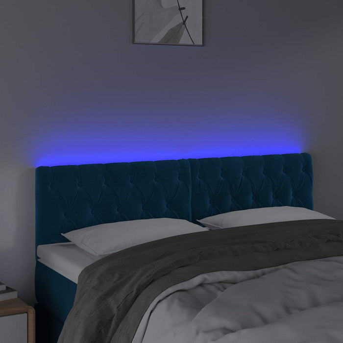 Tăblie de pat cu LED, albastru închis, 144x7x78/88 cm, catifea - WALTI WALTI