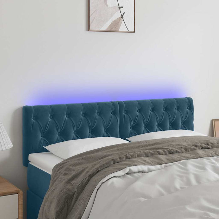 Tăblie de pat cu LED, albastru închis, 144x7x78/88 cm, catifea - WALTI WALTI