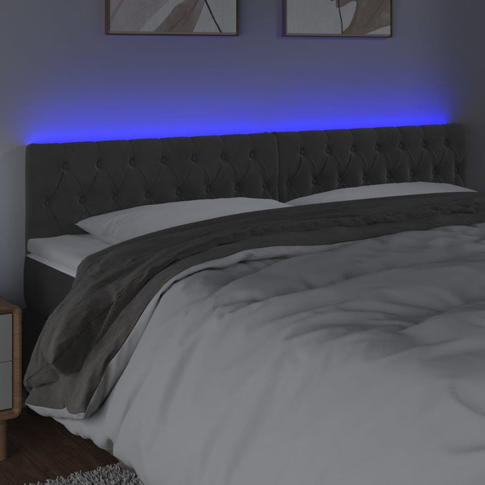 Tăblie de pat cu LED, gri închis, 180x7x78/88 cm, catifea - WALTI WALTI