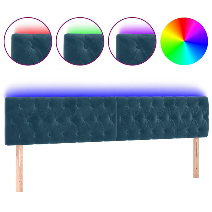 Tăblie de pat cu LED, albastru închis, 180x7x78/88 cm, catifea WALTI