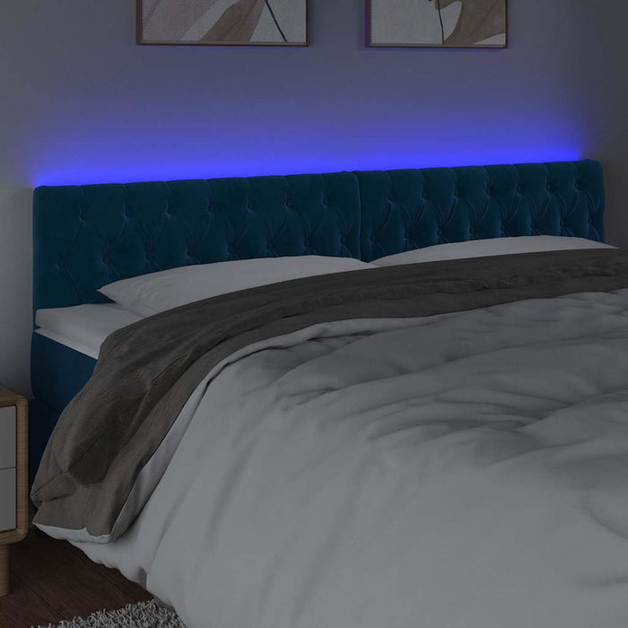 Tăblie de pat cu LED, albastru închis, 180x7x78/88 cm, catifea WALTI