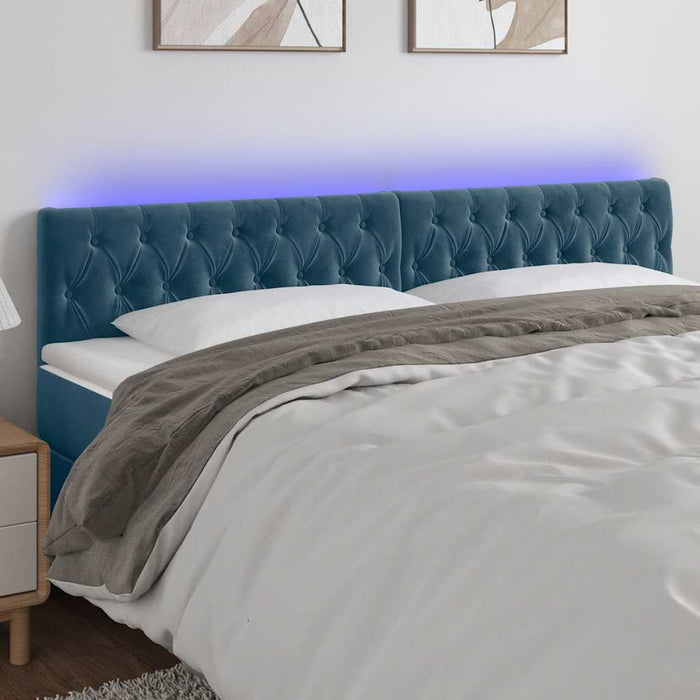Tăblie de pat cu LED, albastru închis, 200x7x78/88 cm, catifea - WALTI WALTI