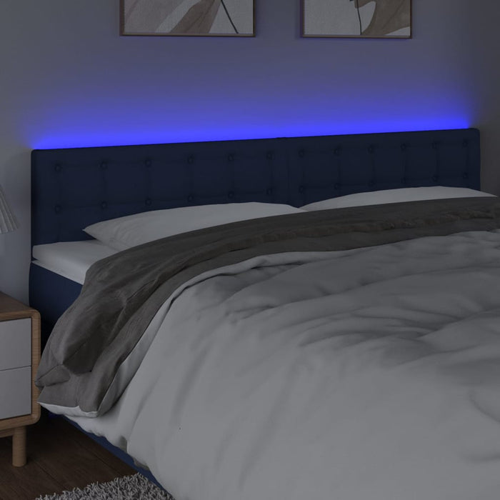 Tăblie de pat cu LED, albastru, 160x5x78/88 cm, textil WALTI