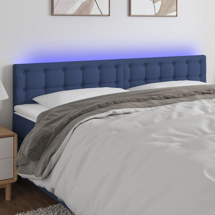 Tăblie de pat cu LED, albastru, 160x5x78/88 cm, textil WALTI