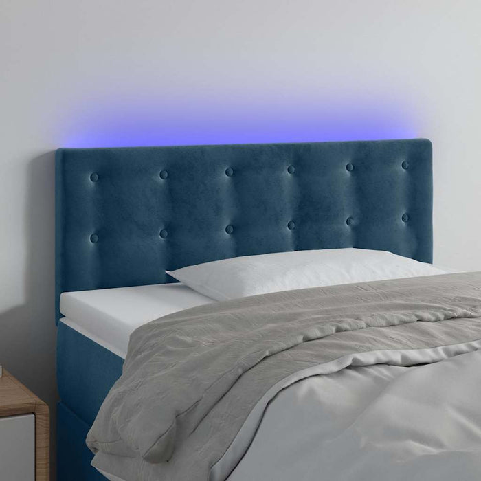 Tăblie de pat cu LED, albastru închis, 80x5x78/88 cm, catifea WALTI
