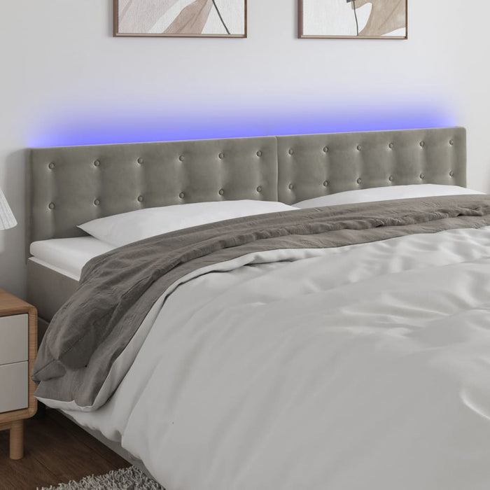 Tăblie de pat cu LED, gri deschis, 160x5x78/88 cm, catifea WALTI