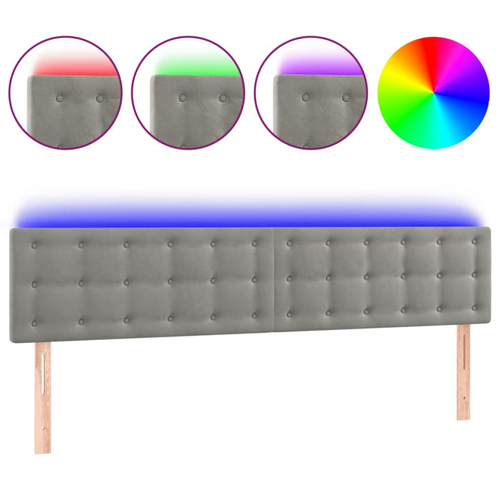 Tăblie de pat cu LED, gri deschis, 180x5x78/88 cm, catifea WALTI