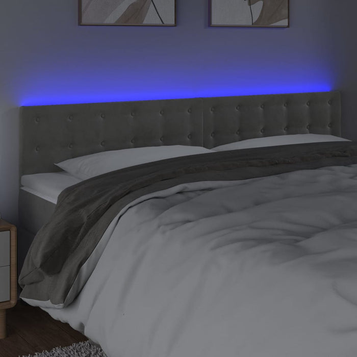 Tăblie de pat cu LED, gri deschis, 180x5x78/88 cm, catifea WALTI
