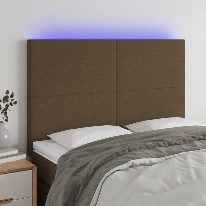 Tăblie de pat cu LED, maro închis, 144x5x118/128 cm, textil - WALTI WALTI
