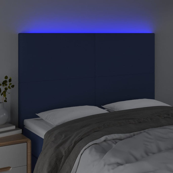 Tăblie de pat cu LED, albastru, 144x5x118/128 cm, textil - WALTI WALTI