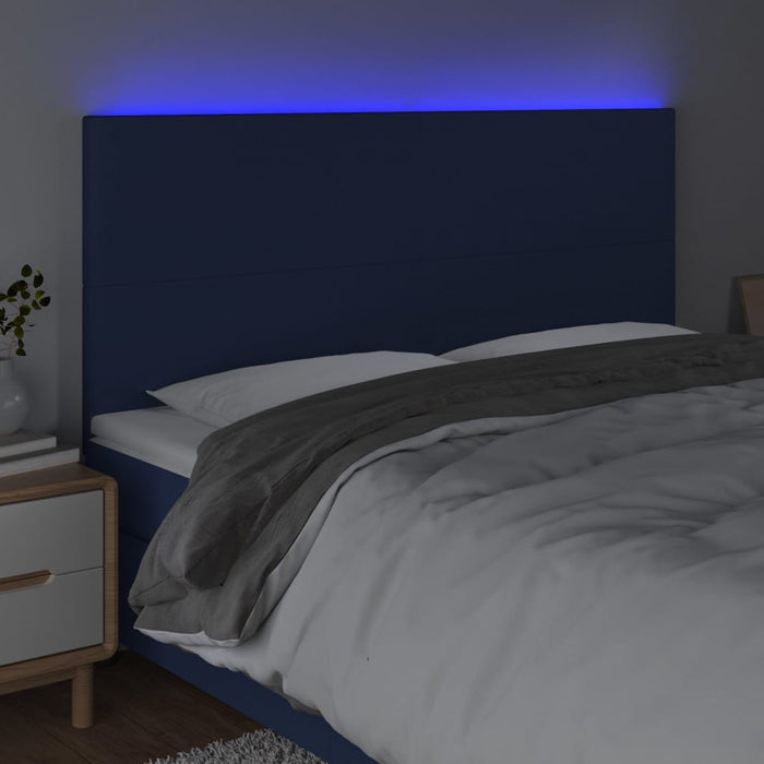 Tăblie de pat cu LED, albastru, 160x5x118/128 cm, textil WALTI
