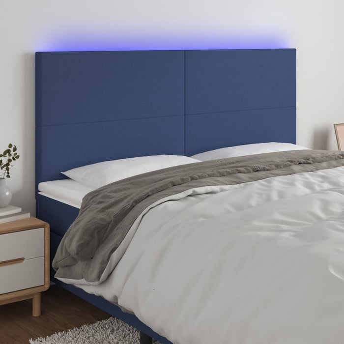 Tăblie de pat cu LED, albastru, 160x5x118/128 cm, textil WALTI