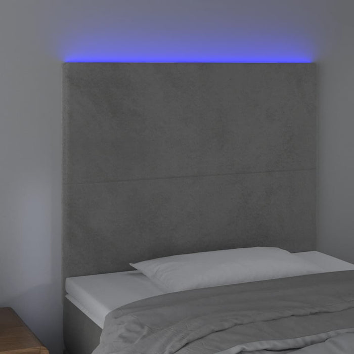 Tăblie de pat cu LED, gri deschis, 80x5x118/128 cm, catifea WALTI
