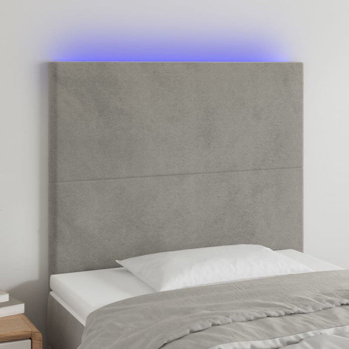 Tăblie de pat cu LED, gri deschis, 80x5x118/128 cm, catifea WALTI