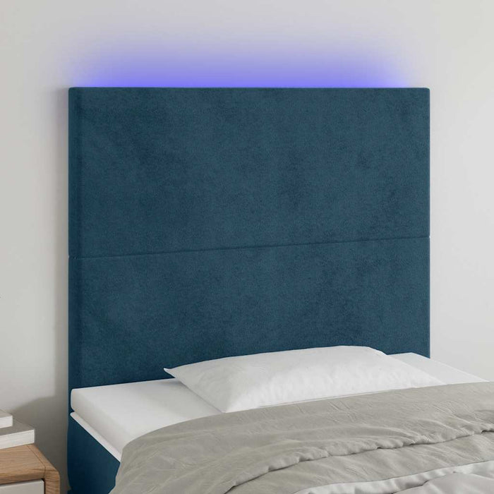 Tăblie de pat cu LED, albastru închis, 100x5x118/128cm, catifea - WALTI WALTI