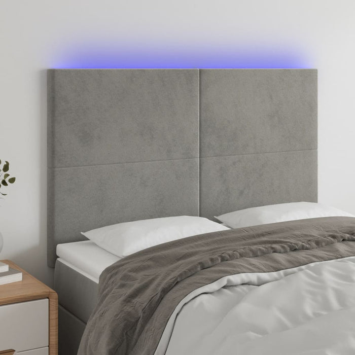 Tăblie de pat cu LED, gri deschis, 144x5x118/128 cm, catifea - WALTI WALTI