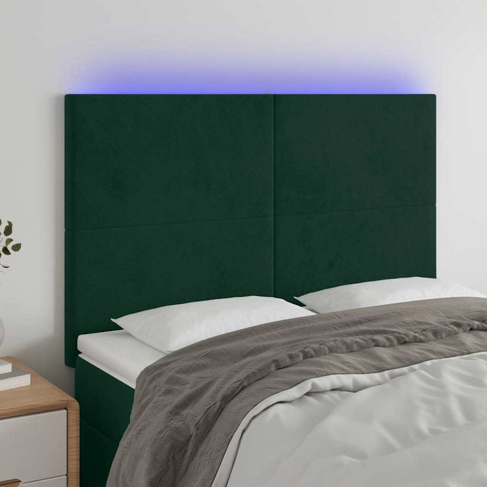 Tăblie de pat cu LED, verde închis, 144x5x118/128 cm, catifea - WALTI WALTI