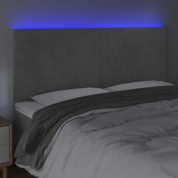 Tăblie de pat cu LED, gri deschis, 160x5x118/128 cm, catifea WALTI