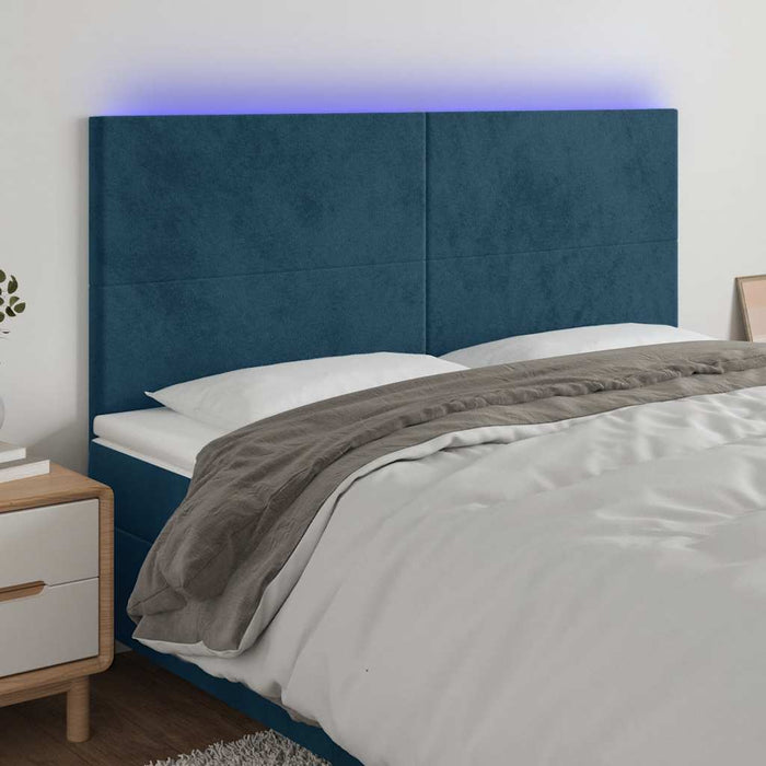 Tăblie de pat cu LED, albastru închis, 160x5x118/128cm, catifea - WALTI WALTI