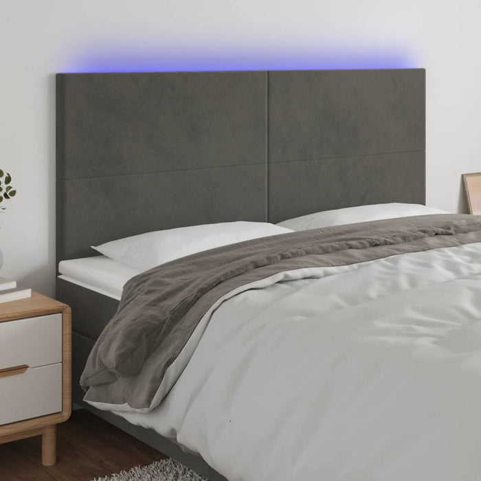 Tăblie de pat cu LED, gri închis, 180x5x118/128 cm, catifea - WALTI WALTI