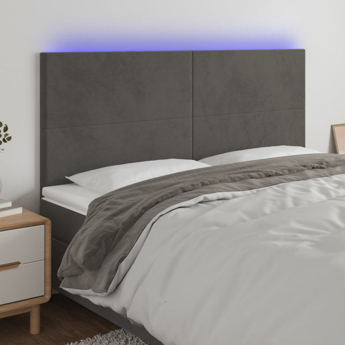 Tăblie de pat cu LED, gri închis, 200x5x118/128 cm, catifea - WALTI WALTI