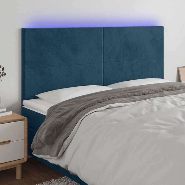 Tăblie de pat cu LED, albastru închis, 200x5x118/128cm catifea - WALTI WALTI