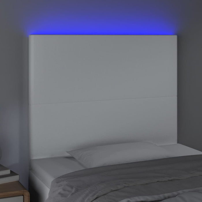 Tăblie de pat cu LED, alb, 90x5x118/128 cm, piele ecologică WALTI