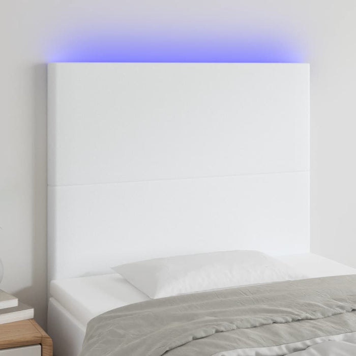 Tăblie de pat cu LED, alb, 90x5x118/128 cm, piele ecologică WALTI
