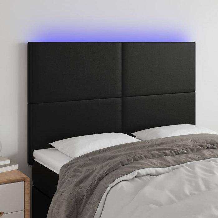 Tăblie de pat cu LED, negru, 144x5x118/128 cm, piele ecologică - WALTI WALTI