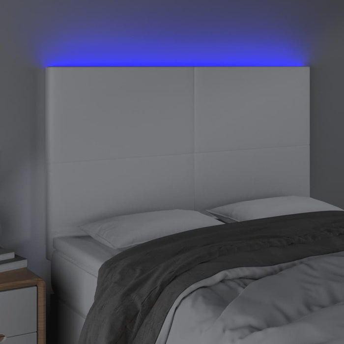 Tăblie de pat cu LED, alb, 144x5x118/128 cm, piele ecologică - WALTI WALTI