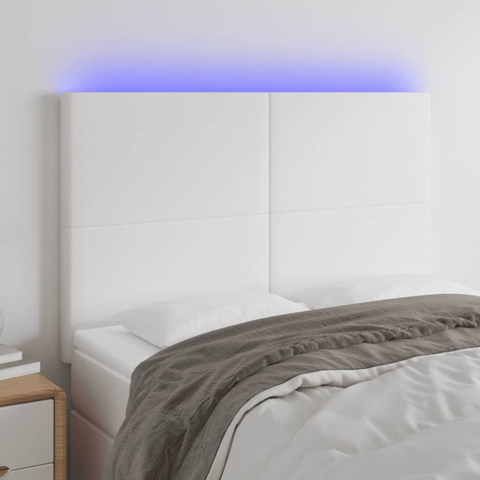 Tăblie de pat cu LED, alb, 144x5x118/128 cm, piele ecologică - WALTI WALTI