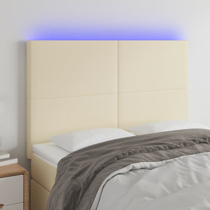 Tăblie de pat cu LED, crem, 144x5x118/128 cm, piele ecologică - WALTI WALTI