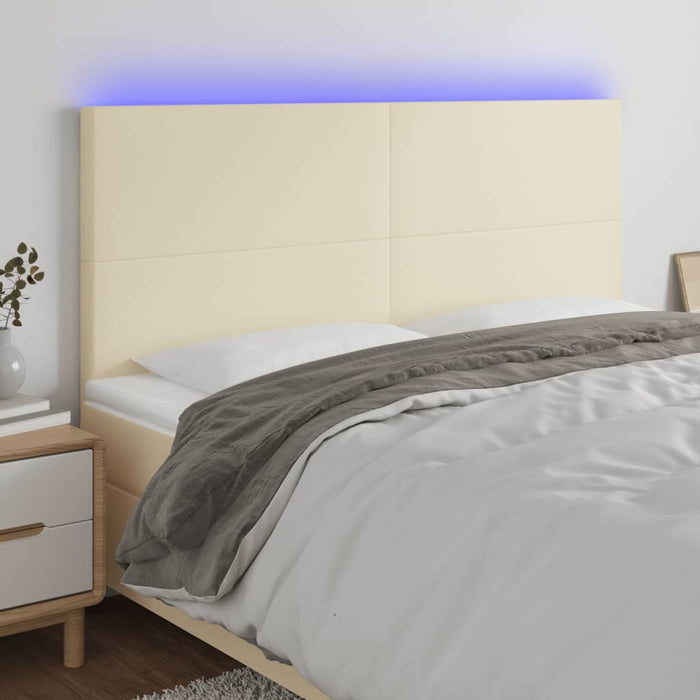 Tăblie de pat cu LED, crem, 163x16x118/128 cm, piele ecologică - WALTI WALTI