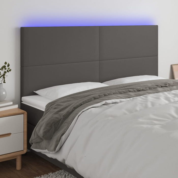 Tăblie de pat cu LED, gri, 180x5x118/128 cm, piele ecologică WALTI