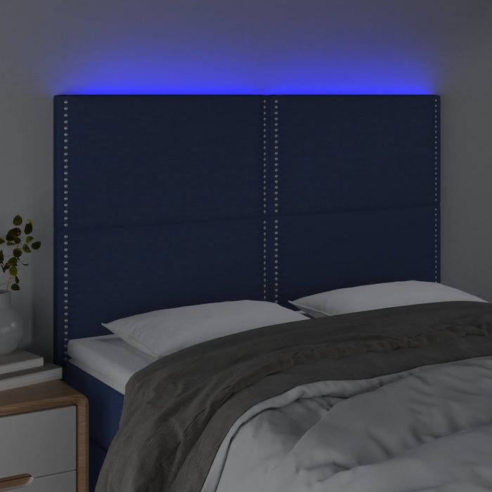 Tăblie de pat cu LED, albastru, 144x5x118/128 cm, textil - WALTI WALTI