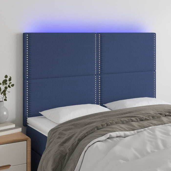 Tăblie de pat cu LED, albastru, 144x5x118/128 cm, textil - WALTI WALTI