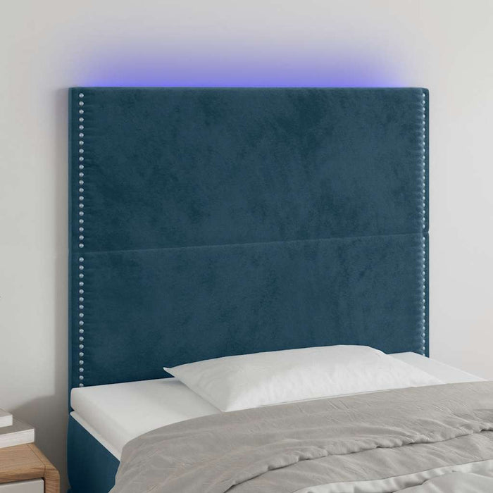 Tăblie de pat cu LED, albastru închis, 80x5x118/128cm, catifea - WALTI WALTI