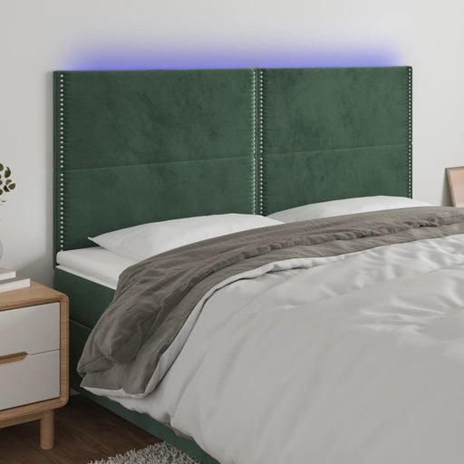 Tăblie de pat cu LED, verde închis, 160x5x118/128 cm, catifea - WALTI WALTI