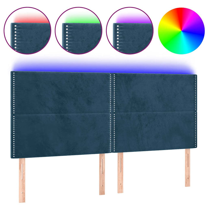 Tăblie de pat cu LED, albastru închis, 160x5x118/128cm, catifea WALTI