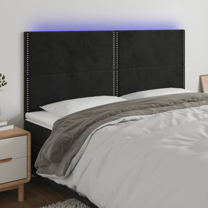 Tăblie de pat cu LED, negru, 180x5x118/128 cm, catifea - WALTI WALTI