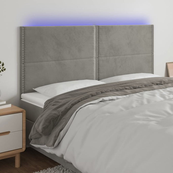 Tăblie de pat cu LED, gri deschis, 200x5x118/128 cm, catifea - WALTI WALTI